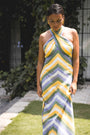 Rhea Halter Maxi Dress - Green-Yellow Paint Strokes / Pink-Yellow Paint Strokes