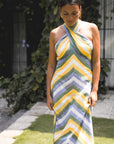 Rhea Halter Maxi Dress - Green-Yellow Paint Strokes / Pink-Yellow Paint Strokes