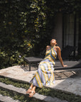 Rhea Halter Maxi Dress - Green-Yellow Paint Strokes / Pink-Yellow Paint Strokes