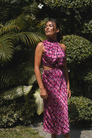 Leilani Midi Dress - Pink Geometric / Tropical Floral