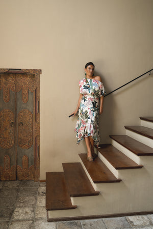 Valencia Asymmetrical Dress - Coral / Tropical