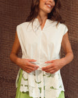 Sayang Embroidery Tie Top - White / Midnight Blue