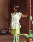 Sayang Embroidery Tie Top - White / Midnight Blue