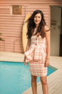 Ellen Peplum Skirt Set - Blush Gingham / Green Floral