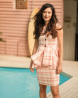 Ellen Peplum Skirt Set - Blush Gingham / Green Floral