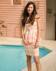 Ellen Peplum Skirt Set - Blush Gingham / Green Floral