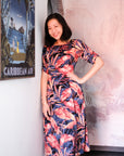 Twylla Double Twist Flared Dress - Amber Foliage