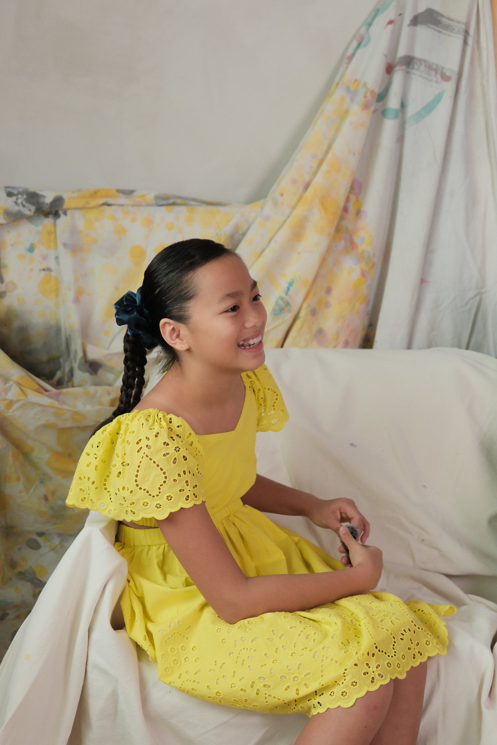 Lil&#39; Nadine Eyelet Cut-Out Dress - Yellow Lace