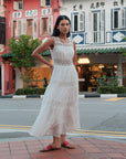 Colonial Cotton Voile Dress - White / Olive Green