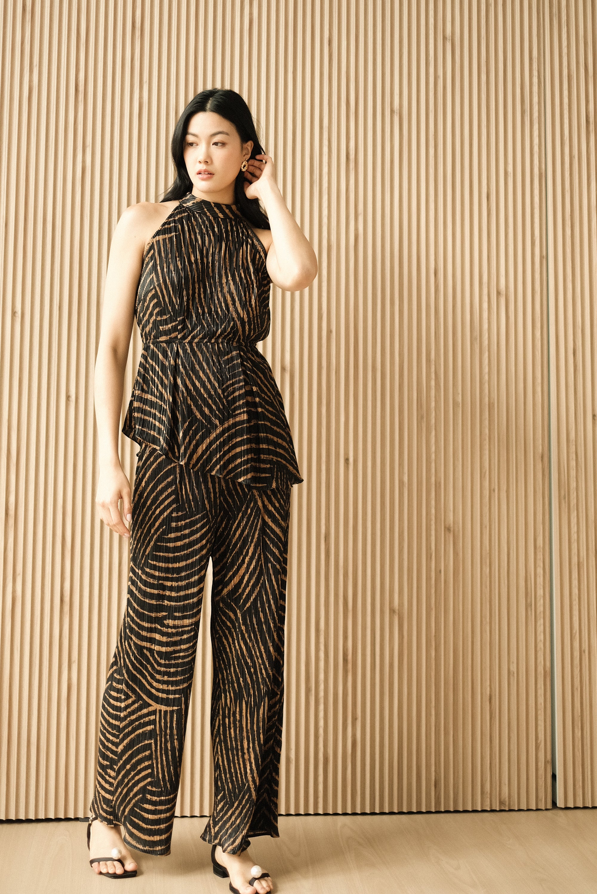 River Peplum Pants Set - Forest Swirl / Bengal Stripe