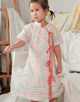 Lil' Theia Tie Shift Cheongsam - Ribbons / Green & Pink Toile
