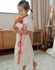 Lil' Theia Tie Shift Cheongsam - Ribbons / Green & Pink Toile