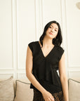 Pax Peplum Frill Top - White / Black