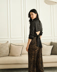 Mia Tie-Back Satin Shirt - Black / Olive Green