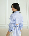 Mia Tie-Back Shirt - Blue Weave / White