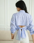 Mia Tie-Back Shirt - Blue Weave / White