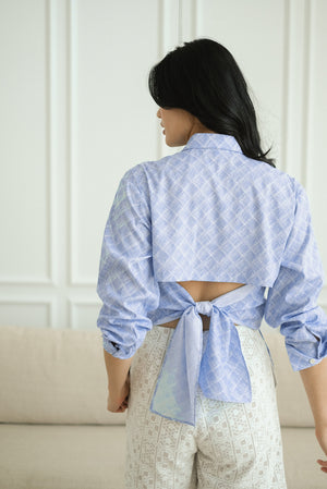 Mia Tie-Back Shirt - Blue Weave / White