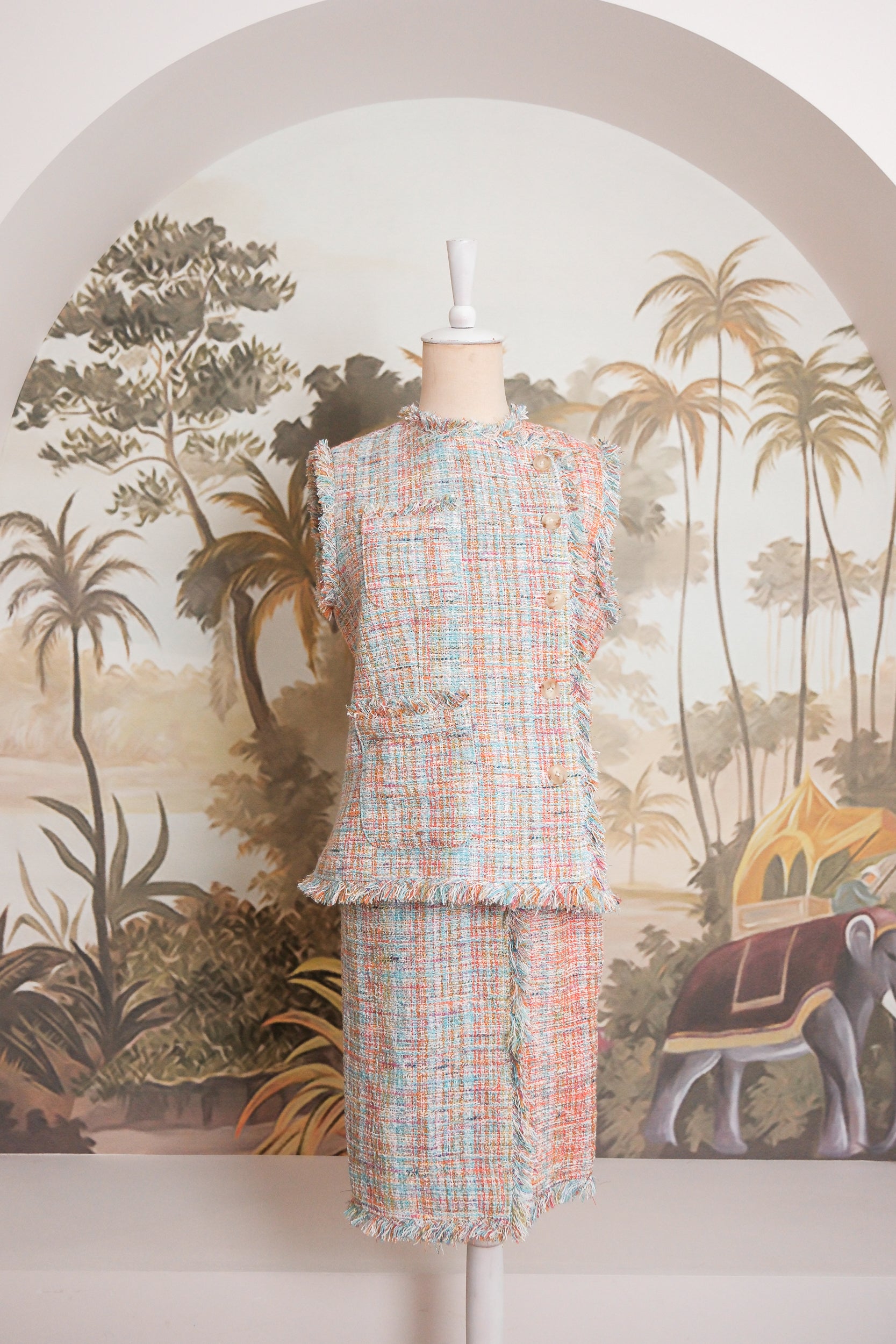 Roxette Tweed Skirt Set - Tangerine/ Turquoise (TMP Studio Limited Edition)