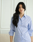 Mia Tie-Back Shirt - Blue Weave / White