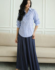 Mia Tie-Back Shirt - Blue Weave / White