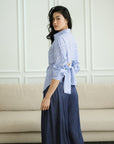 Mia Tie-Back Shirt - Blue Weave / White