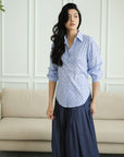 Mia Tie-Back Shirt - Blue Weave / White
