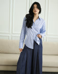 Mia Tie-Back Shirt - Blue Weave / White