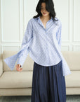 Mia Tie-Back Shirt - Blue Weave / White