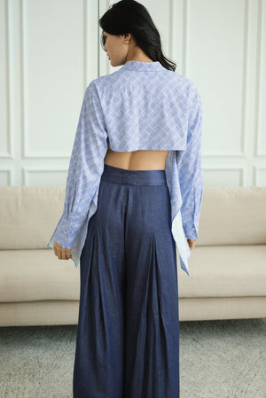 Mia Tie-Back Shirt - Blue Weave / White