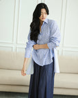 Mia Tie-Back Shirt - Blue Weave / White