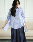 Mia Tie-Back Shirt - Blue Weave / White