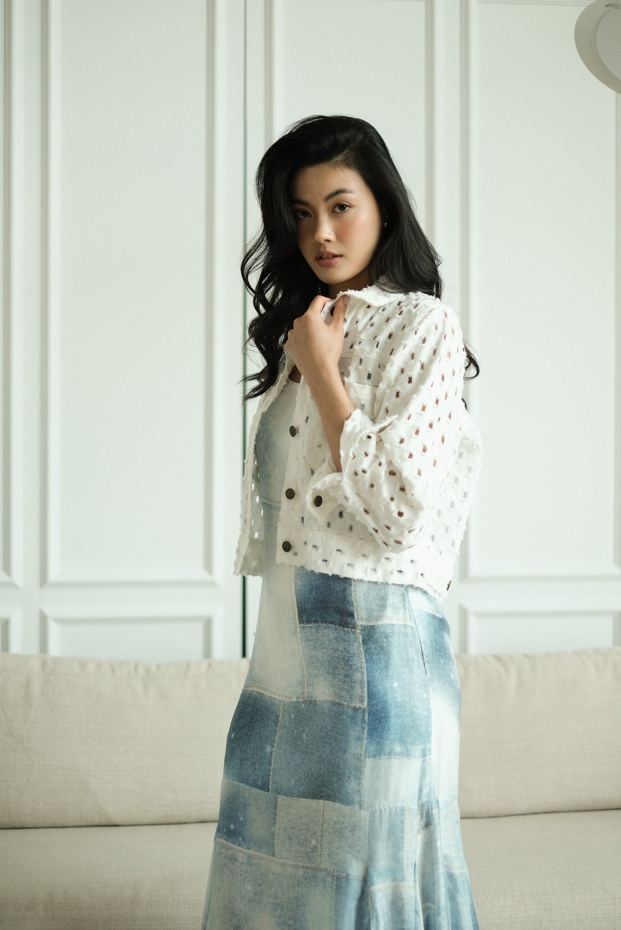Darcy Denim Jacket - Blue/White