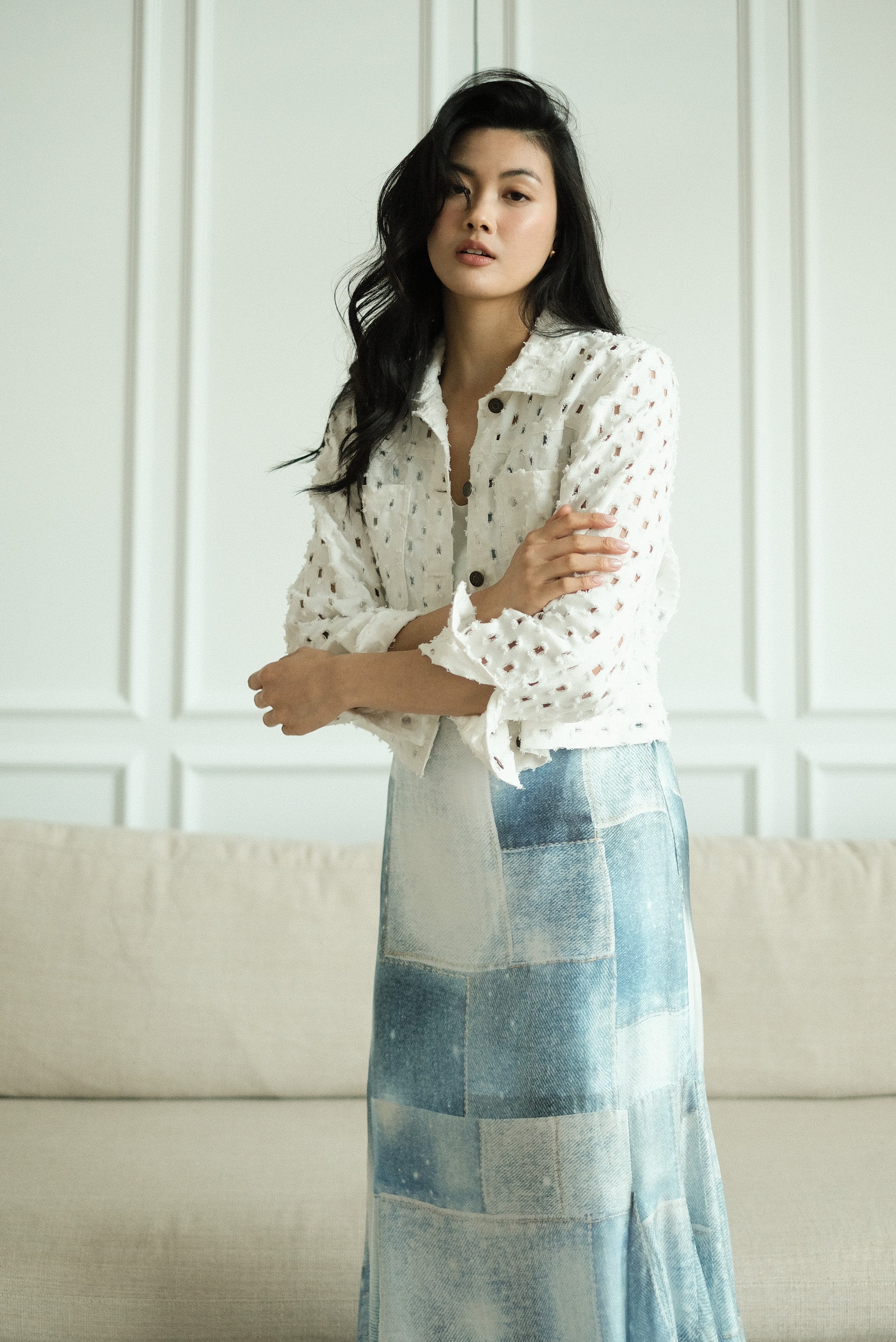 Darcy Denim Jacket - Blue/White