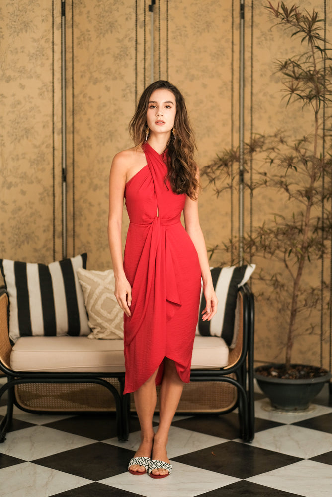 Clyo Halter Knot Dress - Red (Pre-order)
