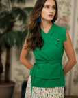 Athena Wrap Top - Emerald / Off-White
