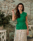 Athena Wrap Top - Emerald / Off-White