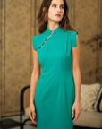 Ava Fitted Midi Cheongsam - Teal / Royal Purple / Coral (Pre-order)