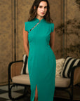 Ava Fitted Midi Cheongsam - Teal / Royal Purple / Coral (Pre-order)