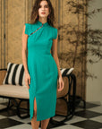 Ava Fitted Midi Cheongsam - Teal / Royal Purple / Coral (Pre-order)