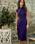 Ava Fitted Midi Cheongsam - Teal / Royal Purple / Coral (Pre-order)