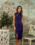 Ava Fitted Midi Cheongsam - Teal / Royal Purple / Coral (Pre-order)