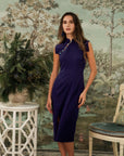 Ava Fitted Midi Cheongsam - Teal / Royal Purple / Coral (Pre-order)