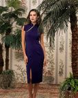 Ava Fitted Midi Cheongsam - Teal / Royal Purple / Coral (Pre-order)