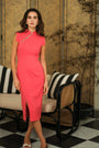 Ava Fitted Midi Cheongsam - Teal / Royal Purple / Coral (Pre-order)