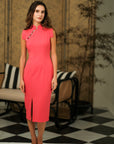 Ava Fitted Midi Cheongsam - Teal / Royal Purple / Coral (Pre-order)