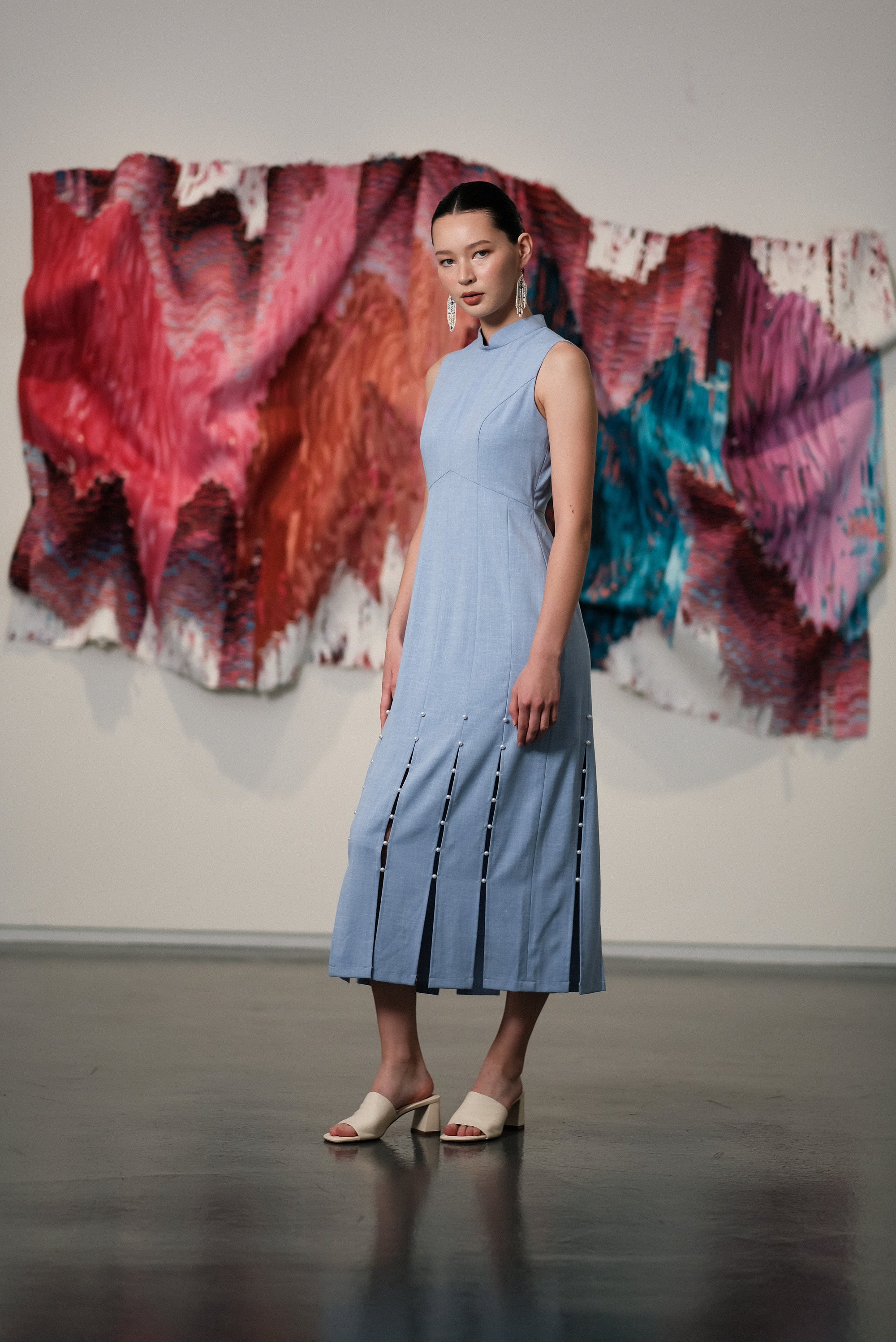 Gatsby Sleeveless Slit Cheongsam - Black / Chambray