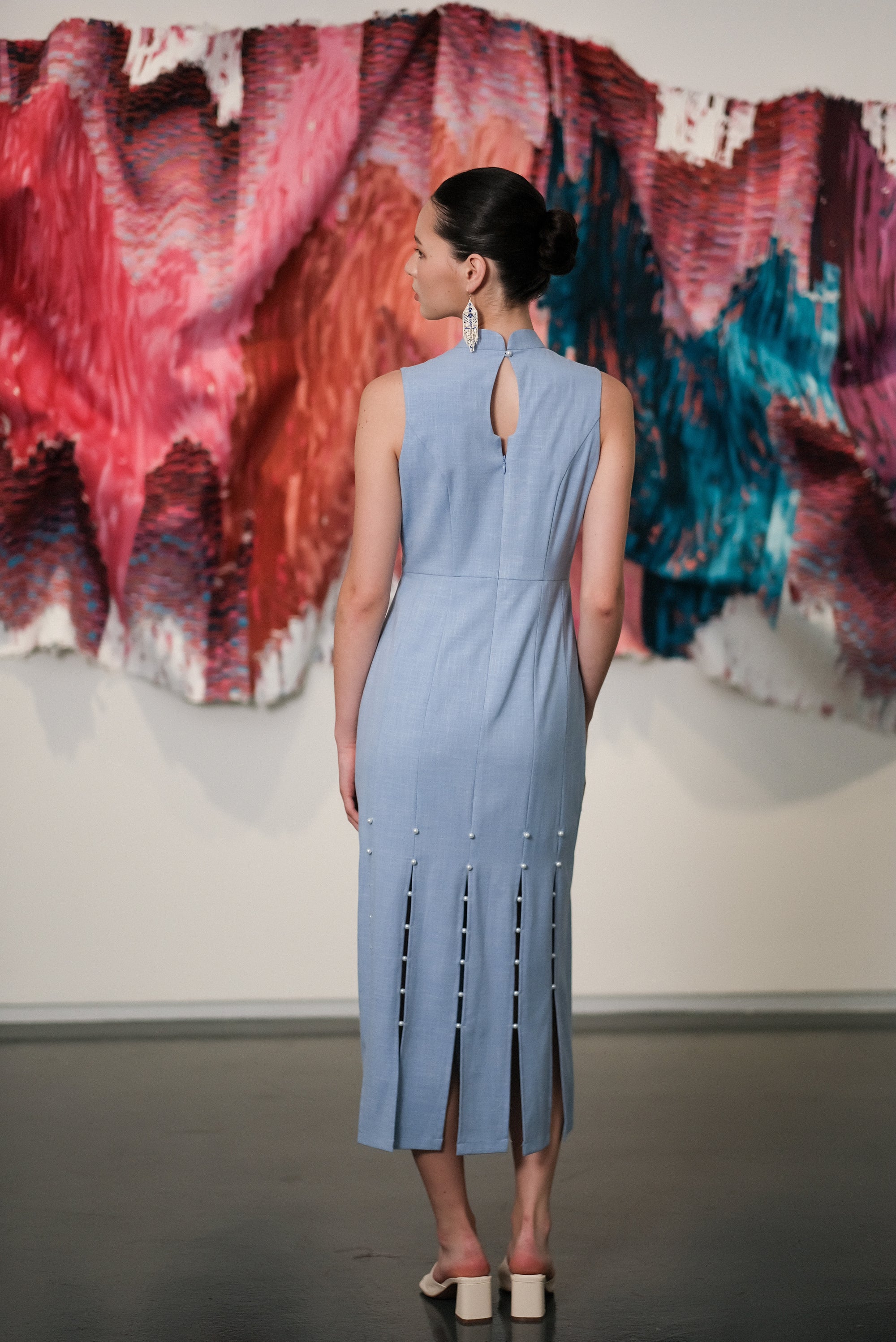 Gatsby Sleeveless Slit Cheongsam - Black / Chambray