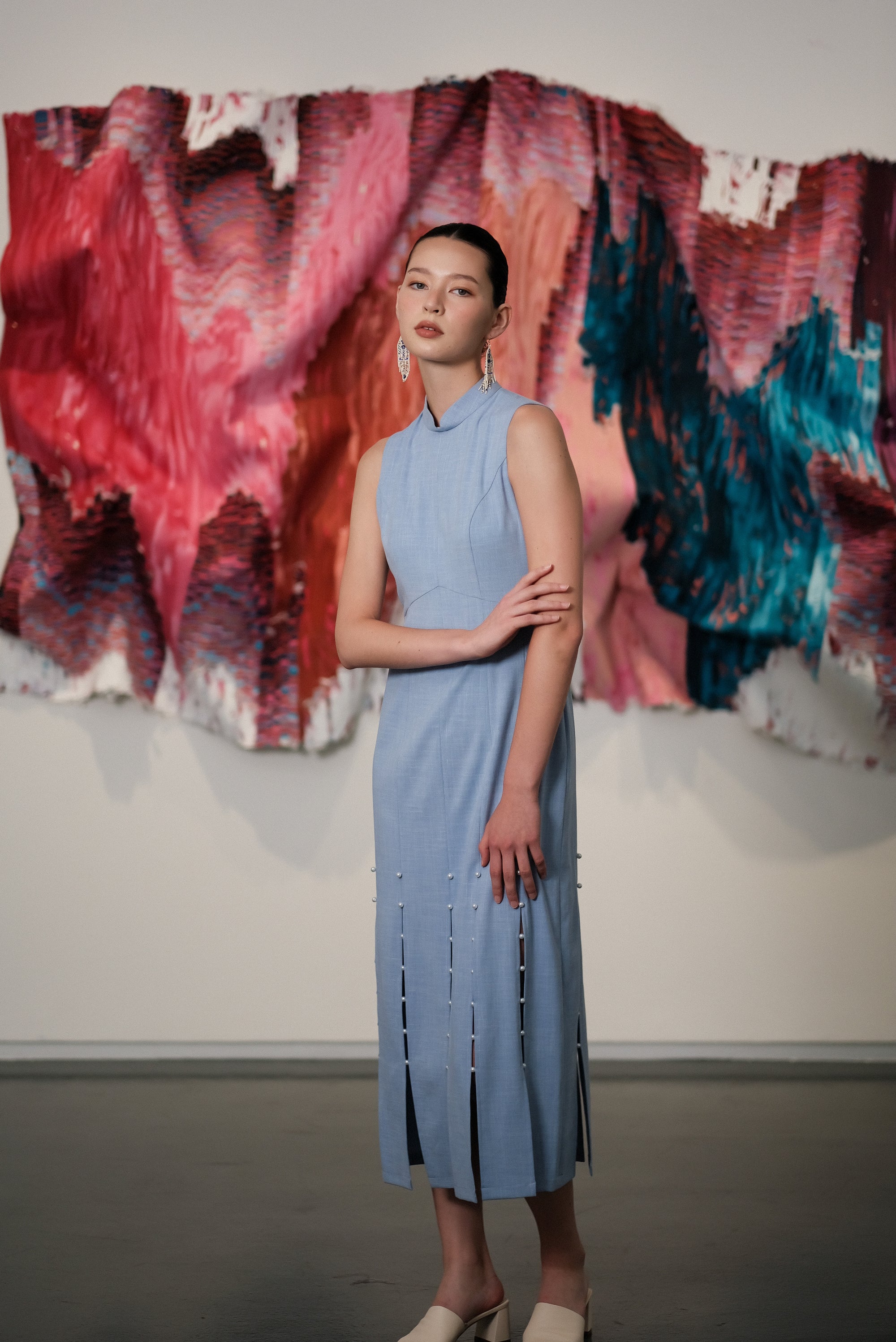 Gatsby Sleeveless Slit Cheongsam - Black / Chambray
