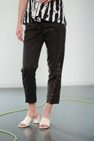 Kimmie Laced Up Cupro Pants - Black / Khaki