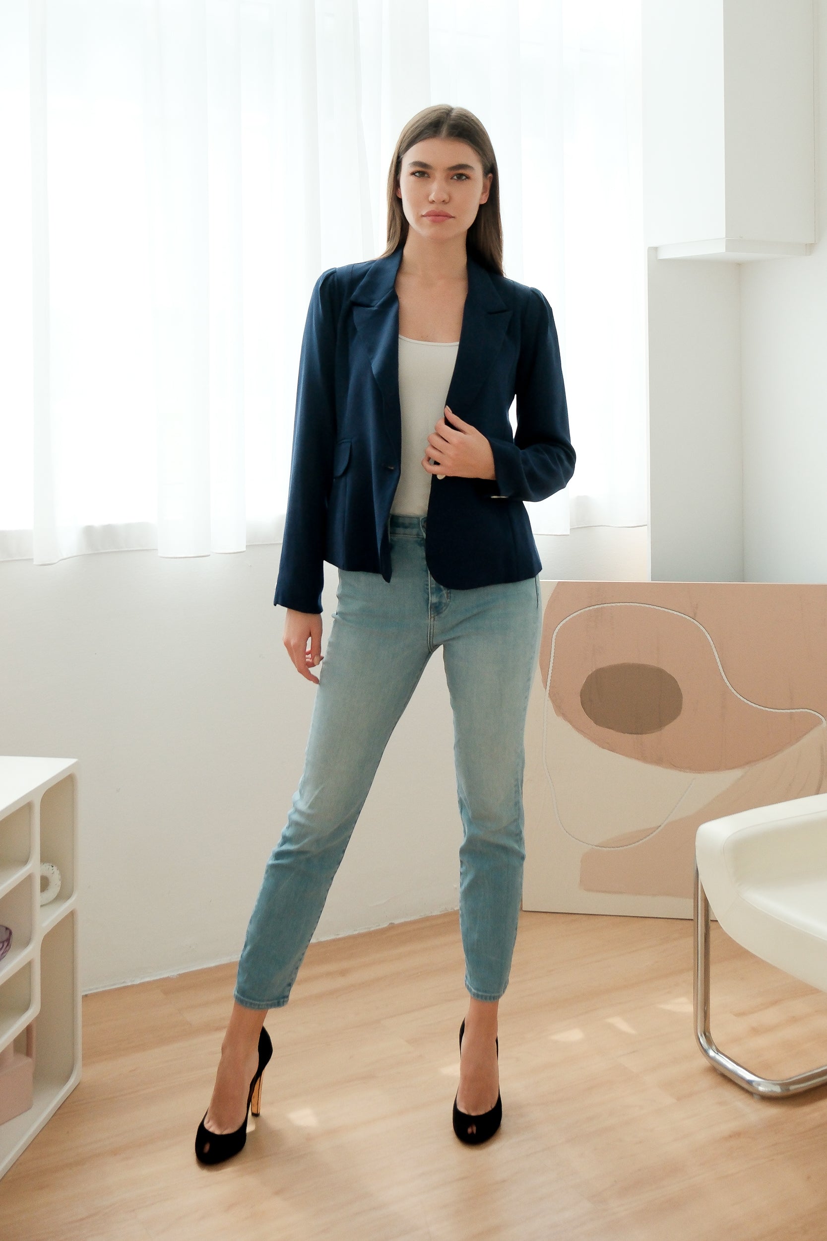 Nola Tailored Blazer - Blush Pink / White / Navy